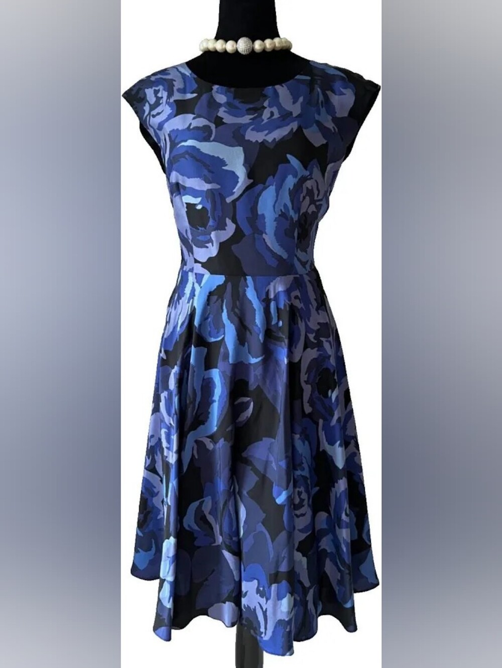 Boden Blue Floral A-Line 100% Silk Dress